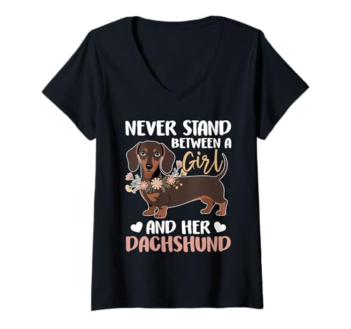 Damen Dackel-Hund T-Shirt mit V-Ausschnitt von Dachshund Gifts for Men and Women