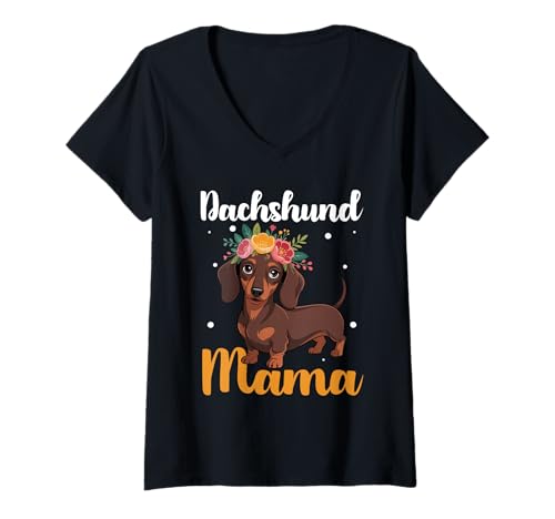 Damen Dackel-Hund T-Shirt mit V-Ausschnitt von Dachshund Gifts for Men and Women