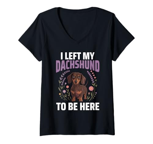 Damen Dackel-Hund T-Shirt mit V-Ausschnitt von Dachshund Gifts for Men and Women
