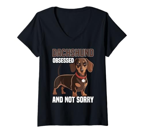 Damen Dackel-Hund T-Shirt mit V-Ausschnitt von Dachshund Gifts for Men and Women