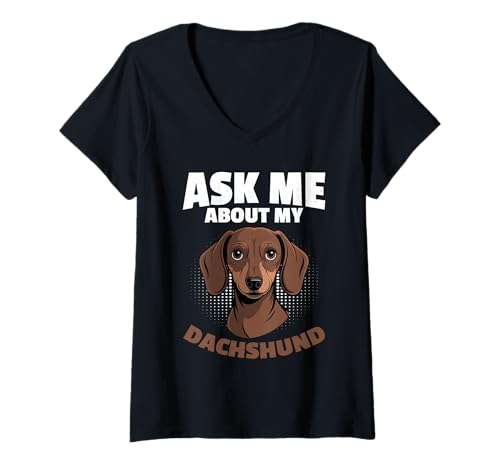 Damen Dackel-Hund T-Shirt mit V-Ausschnitt von Dachshund Gifts for Men and Women