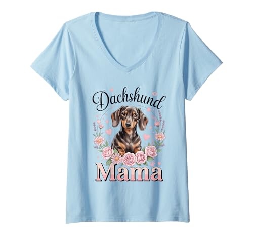 Damen Dackel Mama Colorful Doxie Chiweenie Wiener Dog Mom T-Shirt mit V-Ausschnitt von Dachshund Lover Apparel For Women Girls