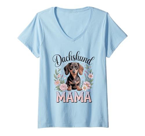 Damen Dackel Mama Colorful Doxie Chiweenie Wiener Dog Mom T-Shirt mit V-Ausschnitt von Dachshund Lover Apparel For Women Girls