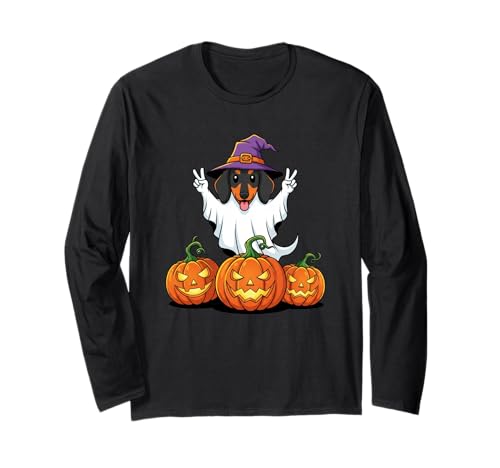 Lustiger Dackel Geist Kürbis Boo Halloween Kinder Herren Damen Langarmshirt von Dachshund Lover Halloween Ghost Pumpkin Outfits