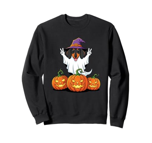 Lustiger Dackel Geist Kürbis Boo Halloween Kinder Herren Damen Sweatshirt von Dachshund Lover Halloween Ghost Pumpkin Outfits