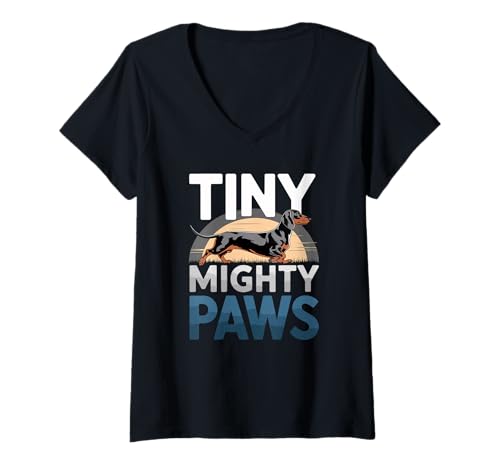 Damen Tiny Mighty Paws Dackel Wiener Hundeliebhaber T-Shirt mit V-Ausschnitt von Dachshund Lover Wiener Dog Sausage Dog