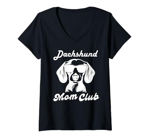 Damen Dachshund Mom Club T-Shirt mit V-Ausschnitt Damen Dachshund Mom Club T-Shirt mit V-Ausschnitt von Dachshund Mutter chaotisches Brötchen