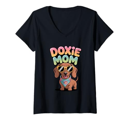 Damen Dackel Shirt Doxie Mom T-Shirt mit V-Ausschnitt von Dachshund Shirts For Women