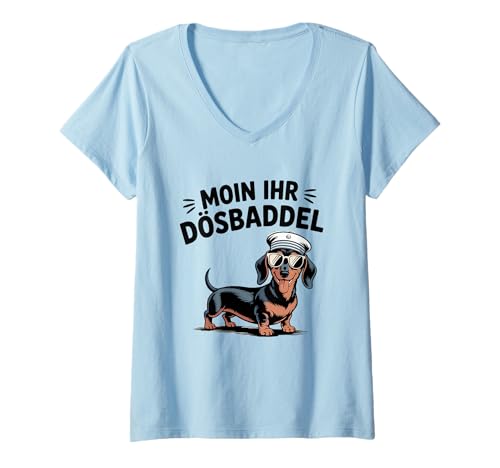 Damen Moin Dackel Hund Seemann Vibes T-Shirt mit V-Ausschnitt von Dachshund Wursthund Teckel Nautical Captain