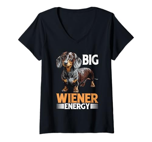 Damen Big Wiener Energy Dachshund Hundewurst Vibes - T-Shirt mit V-Ausschnitt von Dachshund Wursthundspaß