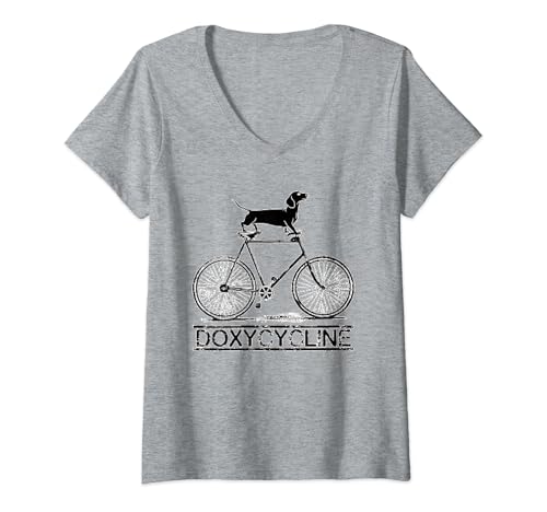 Damen Doxycycline Pharmacy Wortspiel T-Shirt mit V-Ausschnitt Damen Doxycycline Pharmacy Wortspiel T-Shirt mit V-Ausschnitt von Dachshund on Bicycle