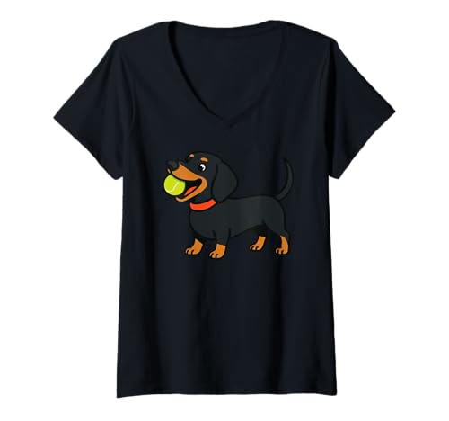Damen Dackel Doxie Dog Fetch Animal Lover Fetching Mom Dad Kids T-Shirt mit V-Ausschnitt von DachshundAxis1