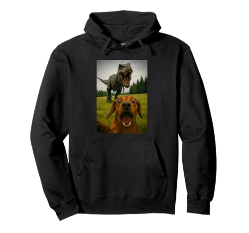 Lustiger Dackel Dinosaurier Trex Selfie Tierliebhaber Mama Papa Pullover Hoodie von DachshundAxis1