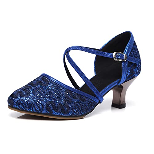 Damen Latein Tanzschuhe elegant und bequem Ballroom Tango Salsa Party Pumps Gummisohle(Blau,EU 37) von Daciyka