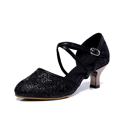 Damen Latein Tanzschuhe elegant und bequem Ballroom Tango Salsa Party Pumps Gummisohle(Schwarz,EU 37) von Daciyka