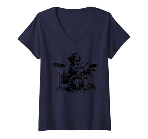 Damen Dackel Schlagzeug Schlagzeuger Drummer T-Shirt mit V-Ausschnitt von Dackel Schlagzeug Schlagzeuger
