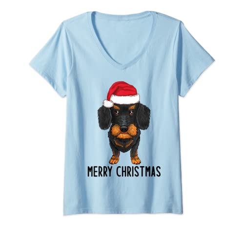 Damen Dackel Weihnachtspulli Merry Christmas Dackel Weihnachten T-Shirt mit V-Ausschnitt von Dackel Weihnachten Geschenk Männer