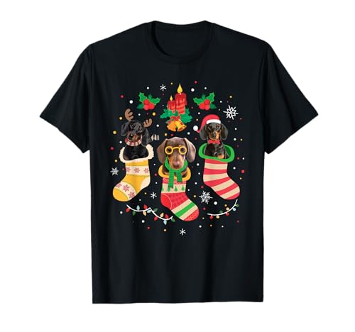 Dackel Weihnachts Kleidung - Dackel Weihnachten T-Shirt - Herren - Schwarz - S - Kurzarm - Klassische Passform - Polyester 100% - Doppelt genähter Saum von Dackel Weihnachts Kleidung