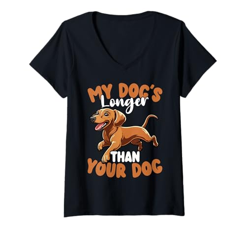 Damen Mein Hund Ist Länger Als Dein Hund Lustiger Doxie T-Shirt mit V-Ausschnitt Damen Mein Hund Ist Länger Als Dein Hund Lustiger Doxie T-Shirt mit V-Ausschnitt von Dackel-liebhaber Lustiger Wiener-hund-wortwitz