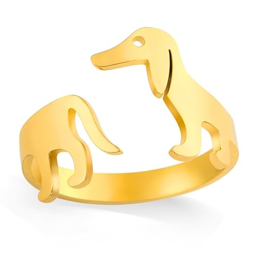 Dackel Ring verstellbarer mit Postkarte für Damen, Dackel Geschenke, niedlicher Ring Hund. Hochwertiger Gold Schmuck von DackelSafari