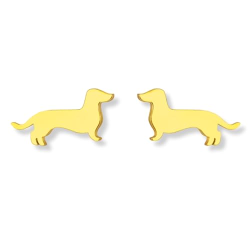 Handmade Dackel Ohrringe mit Geschenkkarte und Briefumschlag, Ohrstecker für Damen – aus vergoldetem Edelstahl, Dackel Geschenke, niedliche Ohrringe Hund. Hochwertiger Gold Schmuck von DackelSafari