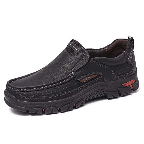 Dacomfy Leder Schuhe Zum Herren Slipper Beiläufig Stilvoll Combo Atmungsaktiv Low-Top Draussen Werkzeug Schuhe rutschfest Wandern Arbeiten Schuhe Schwarz Größe 40 von Dacomfy