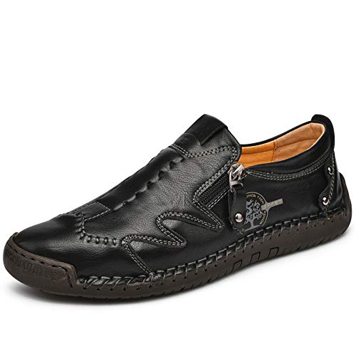 Dacomfy Lederschuhe für Herren, Loafer, leger, stilvoller Kombi, atmungsaktiv, Low-Top, Outdoor-Werkzeug, rutschfeste Wanderschuhe, Schwarz , 42 2/3 EU von Dacomfy