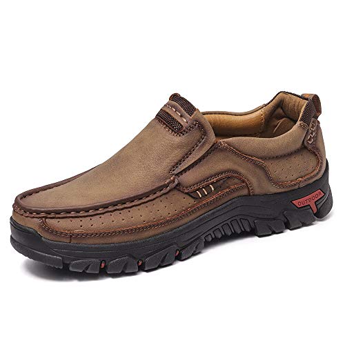 Dacomfy Leder Schuhe Zum Herren Slipper Beiläufig Stilvoll Combo Atmungsaktiv Low-Top Draussen Werkzeug Schuhe rutschfest Wandern Arbeiten Schuhe Khkai Größe 43 von Dacomfy