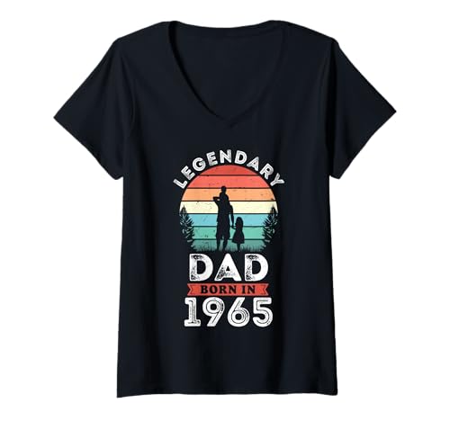 Damen Legendary Dad Born in 1965, 60th Birthday Men T-Shirt mit V-Ausschnitt von Dad 1965 Legends Gifts for Mens 60th Bday