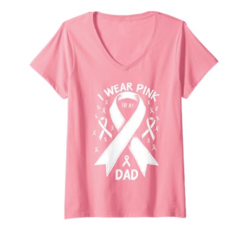 Damen Ich trage Rosa zur Unterstützung des Krebsbewusstseins meines Vaters T-Shirt mit V-Ausschnitt von Dad Cancer Awareness Support Gifts & Tees Apparel