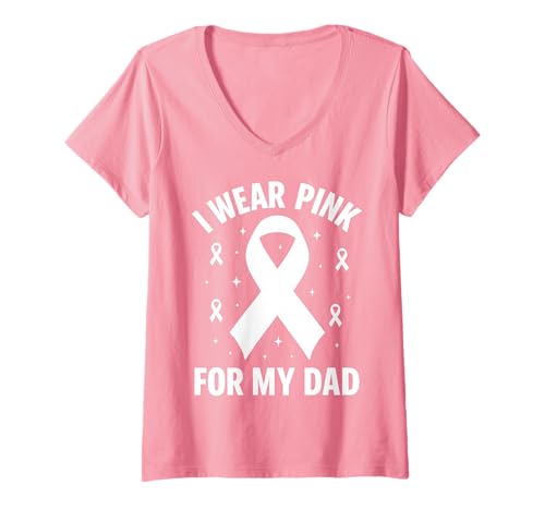 Damen Ich trage Rosa zur Unterstützung des Krebsbewusstseins meines Vaters T-Shirt mit V-Ausschnitt Damen Ich trage Rosa zur Unterstützung des Krebsbewusstseins meines Vaters T-Shirt mit V-Ausschnitt von Dad Cancer Awareness Survivor Support Apparel