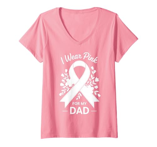 Damen Ich trage Rosa zur Unterstützung des Krebsbewusstseins meines Vaters T-Shirt mit V-Ausschnitt Damen Ich trage Rosa zur Unterstützung des Krebsbewusstseins meines Vaters T-Shirt mit V-Ausschnitt von Dad Cancer Awareness Survivor Support Gifts Co