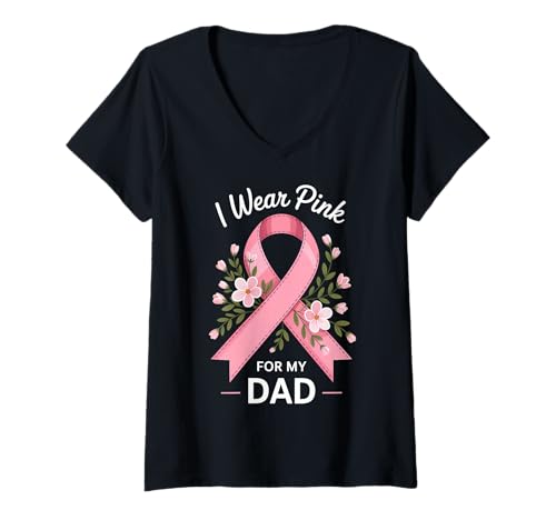Damen Ich trage Rosa zur Unterstützung des Krebsbewusstseins meines Vaters T-Shirt mit V-Ausschnitt Damen Ich trage Rosa zur Unterstützung des Krebsbewusstseins meines Vaters T-Shirt mit V-Ausschnitt von Dad Cancer Awareness Survivor Support Gifts Co