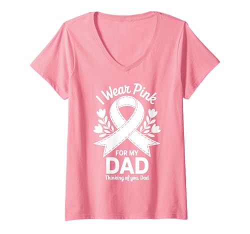 Damen Ich trage Rosa zur Unterstützung des Krebsbewusstseins meines Vaters T-Shirt mit V-Ausschnitt Damen Ich trage Rosa zur Unterstützung des Krebsbewusstseins meines Vaters T-Shirt mit V-Ausschnitt von Dad Cancer Awareness Survivor Support Gifts Tees