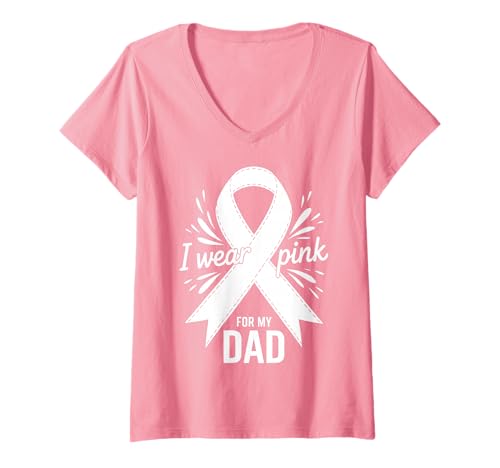 Damen Ich trage Rosa zur Unterstützung des Krebsbewusstseins meines Vaters T-Shirt mit V-Ausschnitt von Dad Cancer Awareness Survivor Support Gifts & Tees