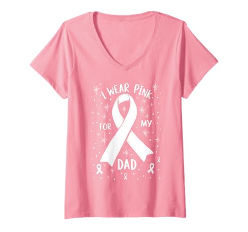 Damen Ich trage Rosa zur Unterstützung des Krebsbewusstseins meines Vaters T-Shirt mit V-Ausschnitt Damen Ich trage Rosa zur Unterstützung des Krebsbewusstseins meines Vaters T-Shirt mit V-Ausschnitt von Dad Cancer Awareness Survivor Support Tees Gifts
