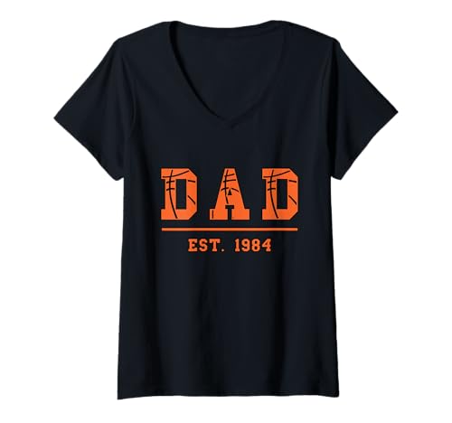 Damen Basketball Papa Est. 1984 Vatertag Vater Geburtstag Vintage T-Shirt mit V-Ausschnitt Damen Basketball Papa Est. 1984 Vatertag Vater Geburtstag Vintage T-Shirt mit V-Ausschnitt von Dad Est. 1984 Basketball Father's Day Sports Retro