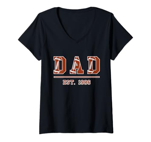 Damen Rugby Papa Est. 1986 Vatertag Vater Geburtstag Vintage T-Shirt mit V-Ausschnitt von Dad Est. 1986 Football Rugby Father's Day Sports