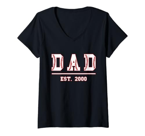 Damen Baseball Papa Est. 2000 Vatertag Vater Geburtstag Vintage T-Shirt mit V-Ausschnitt von Dad Est. 2000 Baseball Softball Father's Day Retro