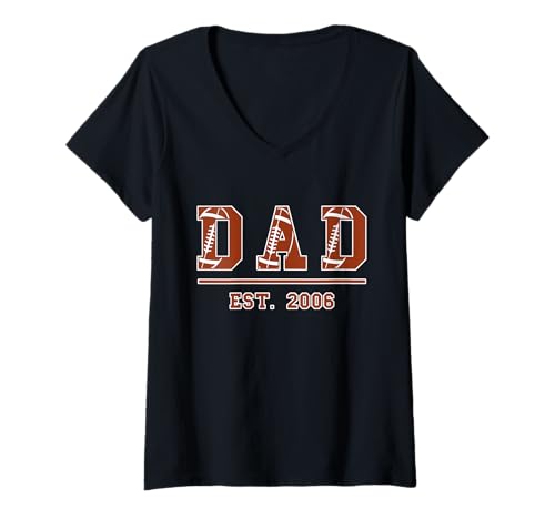 Damen Rugby Papa Est. 2006 Vatertag Vater Geburtstag Vintage T-Shirt mit V-Ausschnitt von Dad Est. 2006 Football Rugby Father's Day Sports