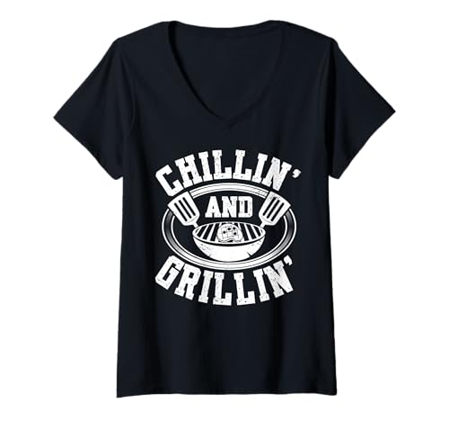 Damen BBQ - Chillin und Grillin T-Shirt mit V-Ausschnitt Damen BBQ - Chillin und Grillin T-Shirt mit V-Ausschnitt von Dad Jokes Barbecue Smoking Meats Design Outfit
