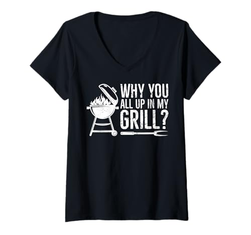 Damen BBQ — Warum ihr alle in meinem Grill seid T-Shirt mit V-Ausschnitt Damen BBQ — Warum ihr alle in meinem Grill seid T-Shirt mit V-Ausschnitt von Dad Jokes Barbecue Smoking Meats Design Outfit