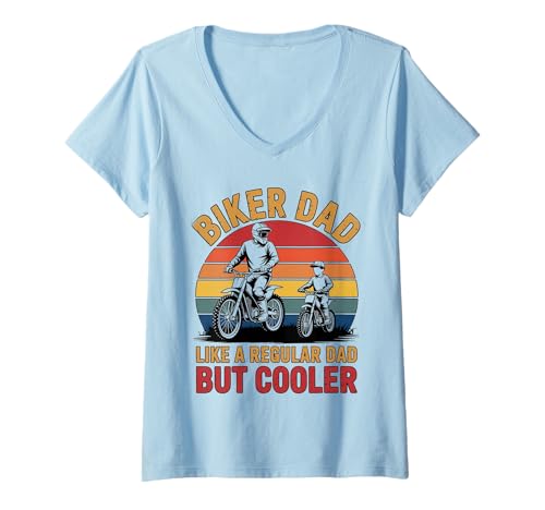 Damen Ich Bin EIN Biker Dad Motorrad Lustiges Bike Motocross T-Shirt mit V-Ausschnitt von Dad Motorcycle Design Apparel