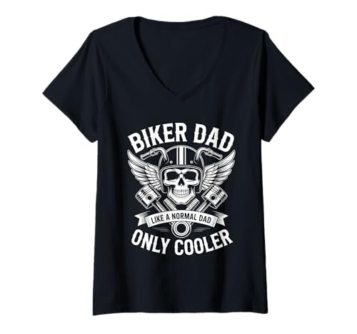 Damen Ich Bin EIN Biker Dad Motorrad Lustiges Bike Motocross T-Shirt mit V-Ausschnitt von Dad Motorcycle Design Apparel
