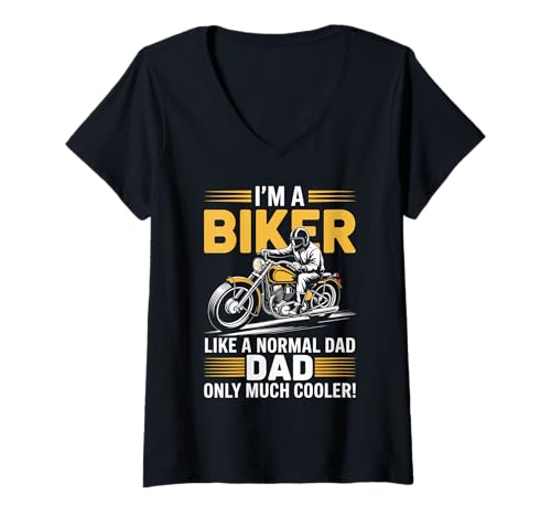 Damen Ich Bin EIN Biker Dad Motorrad Lustiges Bike Motocross T-Shirt mit V-Ausschnitt von Dad Motorcycle Design Apparel