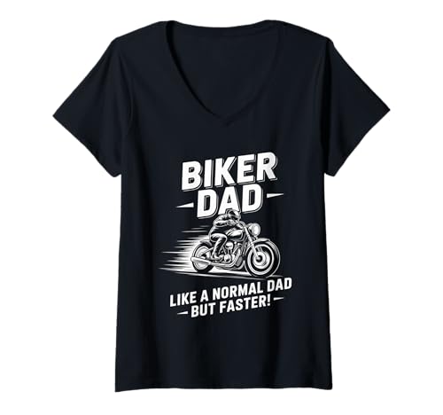 Damen Ich Bin EIN Biker Dad Motorrad Lustiges Bike Motocross T-Shirt mit V-Ausschnitt von Dad Motorcycle Design Apparel
