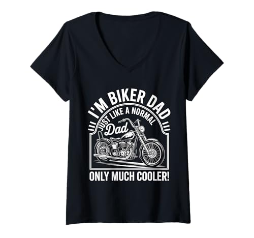 Damen Ich Bin EIN Biker Dad Motorrad Lustiges Bike Motocross T-Shirt mit V-Ausschnitt von Dad Motorcycle Design Apparel