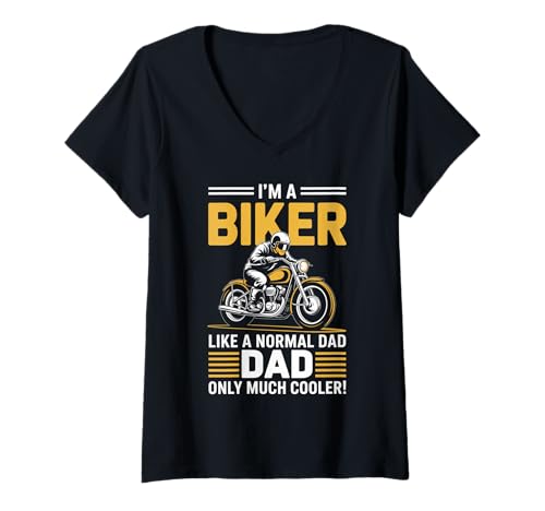 Damen Ich Bin EIN Biker Dad Motorrad Lustiges Bike Motocross T-Shirt mit V-Ausschnitt von Dad Motorcycle Design Apparel