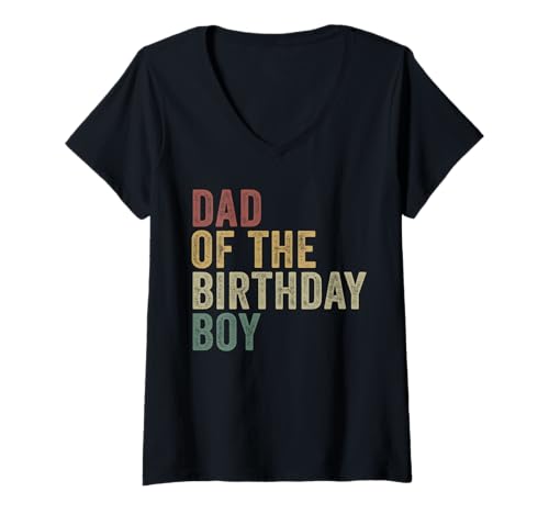 Damen Dad of The Birthday Boy Lustiger Vatergeburtstag im Retro-Look T-Shirt mit V-Ausschnitt Damen Dad of The Birthday Boy Lustiger Vatergeburtstag im Retro-Look T-Shirt mit V-Ausschnitt von Dad Of The Birthday Boy