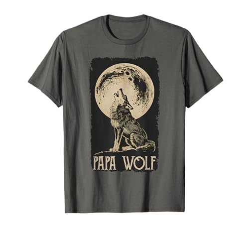 Dad Wolf Geschenk Ideen Für Herren Heulender Wolf Vater Vollmond Männer Papa Wolf T-Shirt Grau S Klassisch V-Ausschnitt von Dad Wolf Geschenk Ideen Für Herren